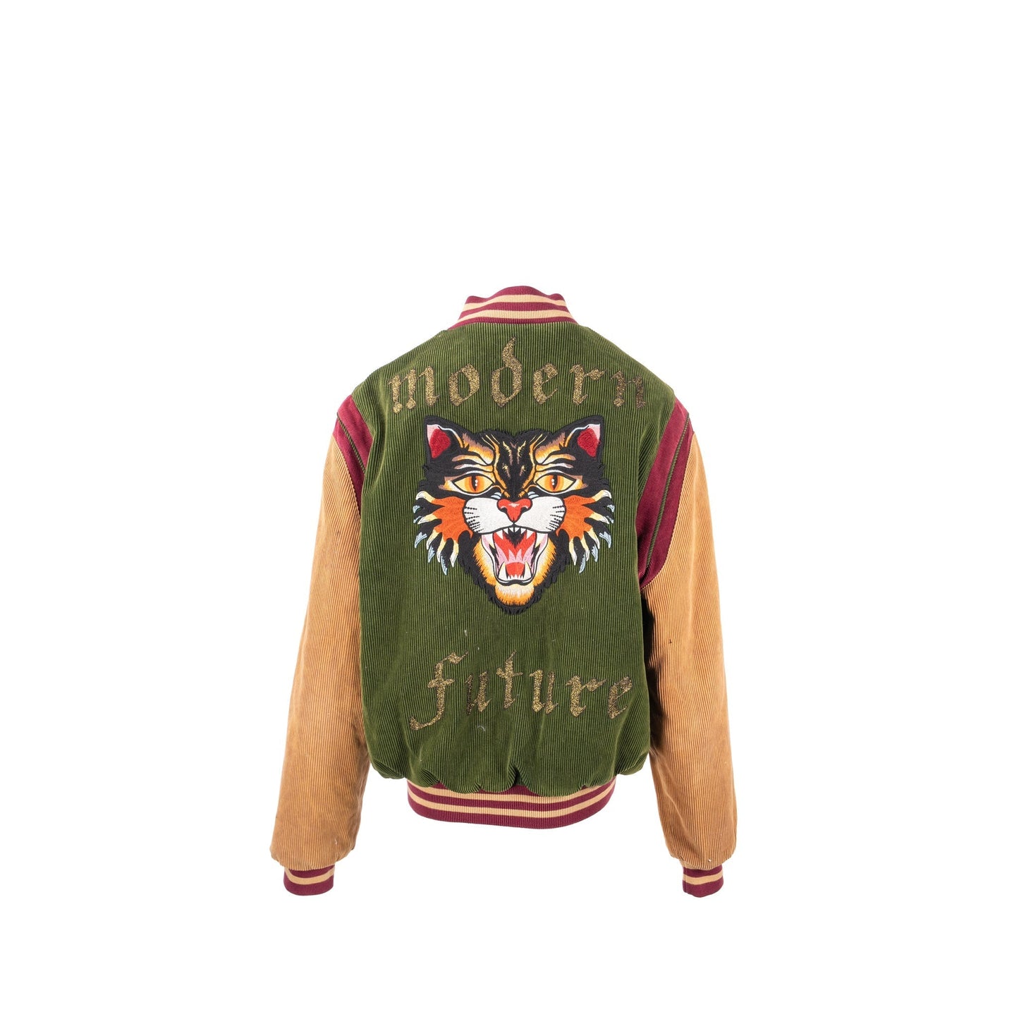 GUCCI Size 48 Embroidered Corduroy ?Modern Future? Bomber Jacket Cotton Multicolour