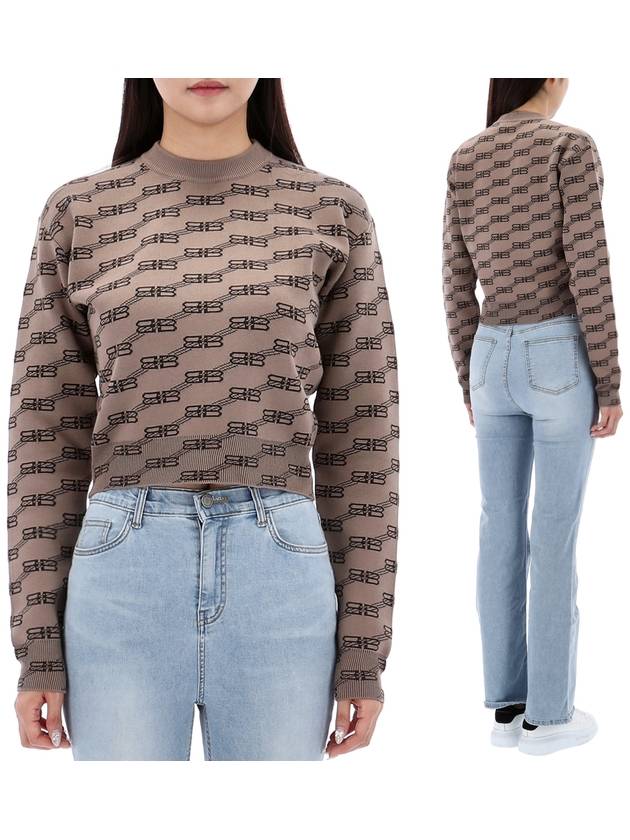 Luxury Balenciaga Trending 2026 BB Icon Jacquard Knit Top Brown
