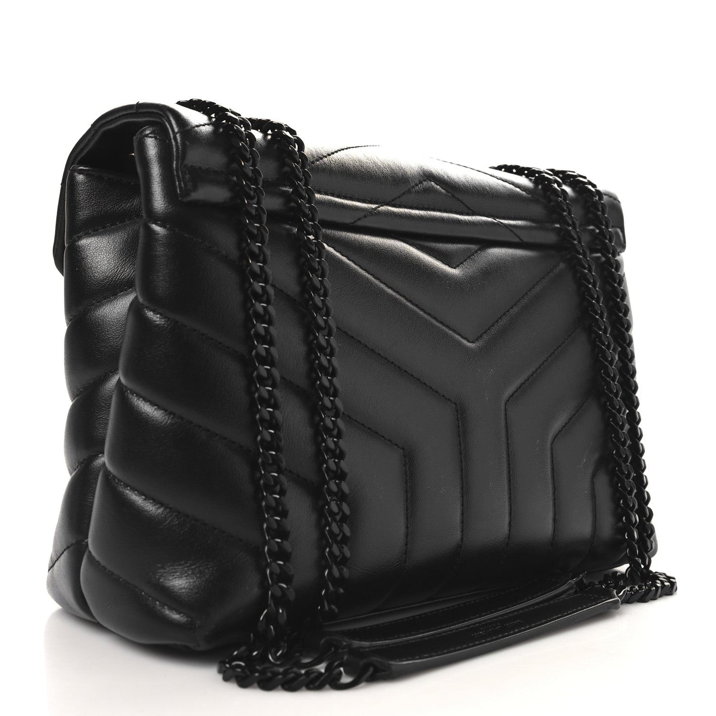 Saint Laurent Calfskin Y Quilted Monogram Monochrome Small Loulou Chain Satchel Black