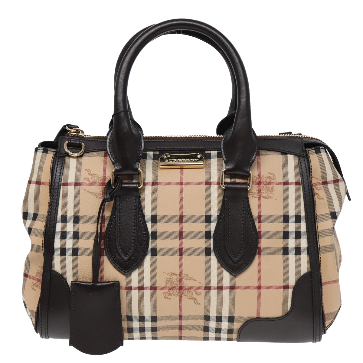 Luxury Burberry Nova Check Hand Bag PVC Leather Beige Auth 83146