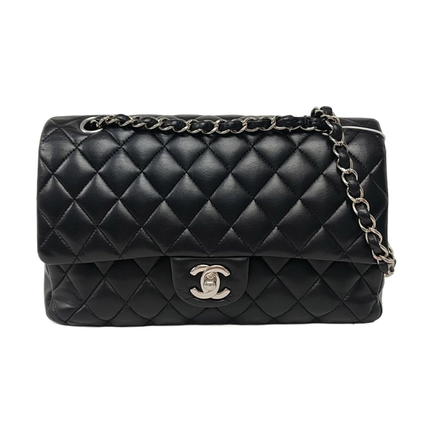 Chanel Timeless Classic Flap Medium Black Lambskin Leather Silver Hardware 2017