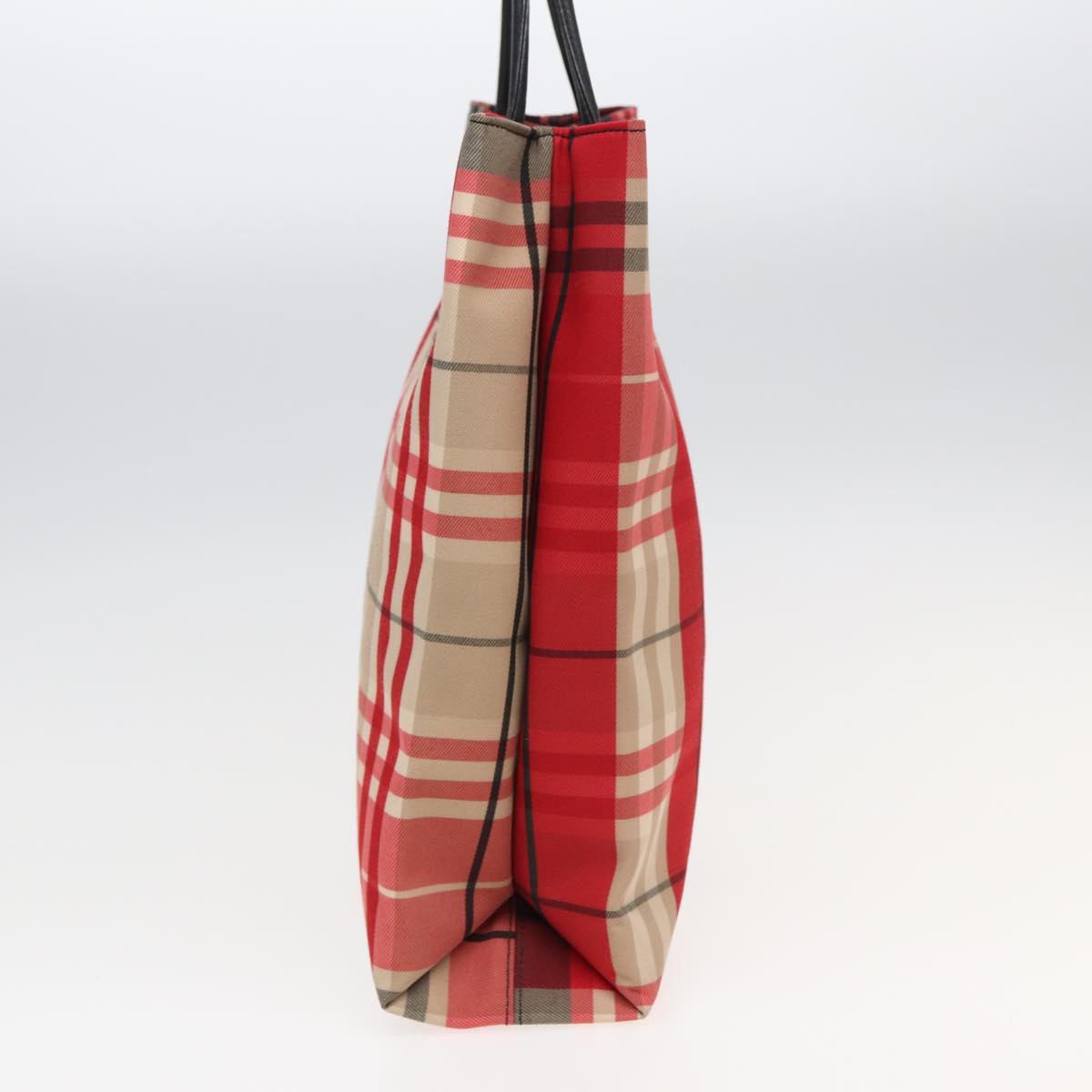 Luxury Burberry Nova Check Hand Bag Canvas Red Auth 83204