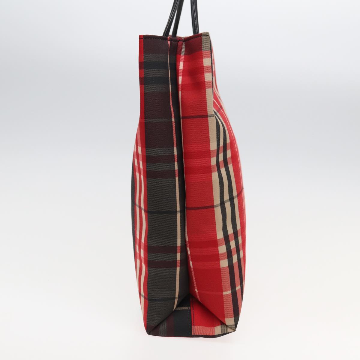 Luxury Burberry Nova Check Hand Bag Canvas Red Auth 83204