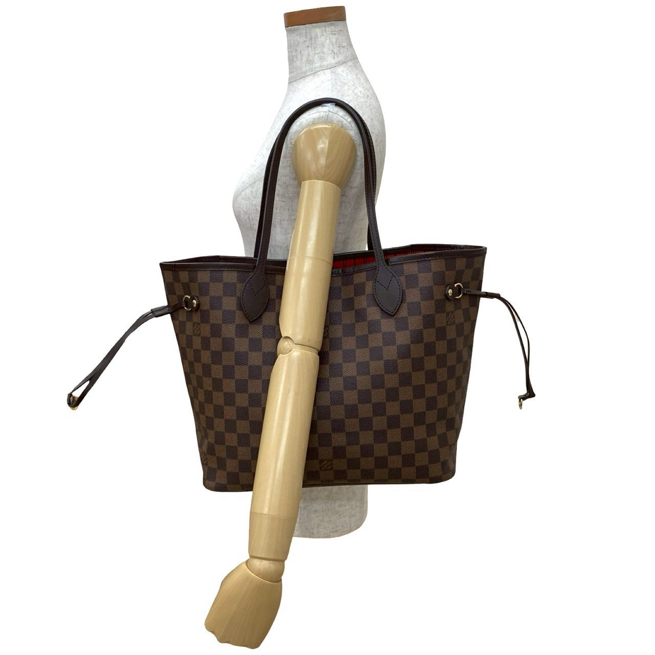 LOUIS VUITTON Tote Bag leather Brown Damier Neverfull MM