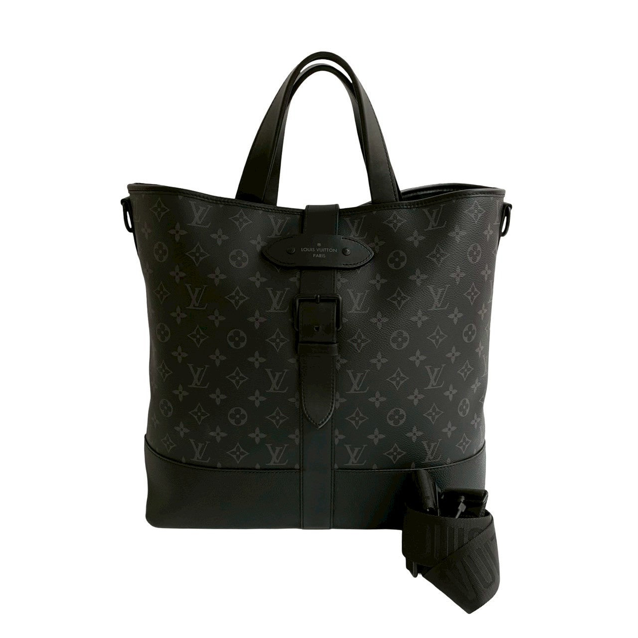 LOUIS VUITTON Shoulder Bag leather black Monogram Eclipse Saumur