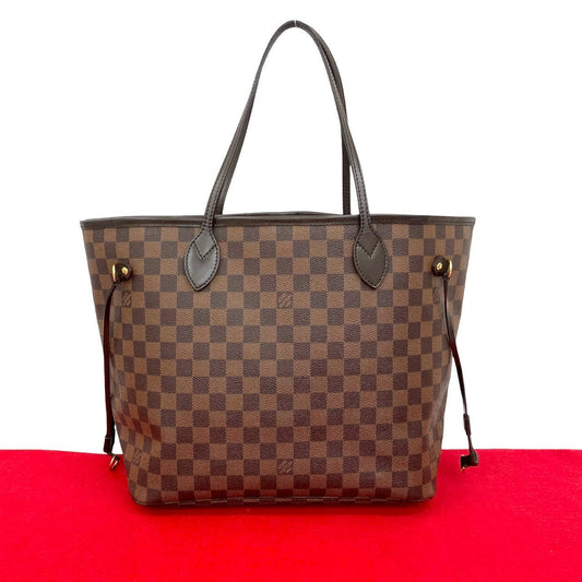 LOUIS VUITTON Tote Bag leather Brown Damier Neverfull MM