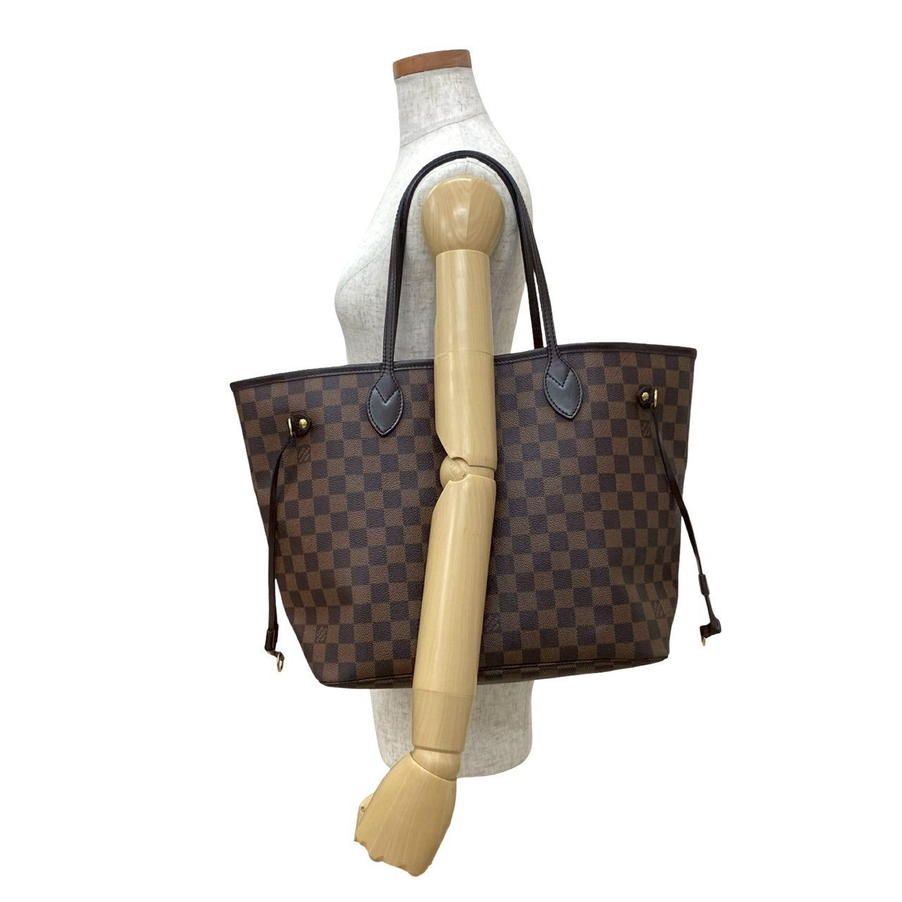 LOUIS VUITTON Tote Bag leather Brown Damier Neverfull MM