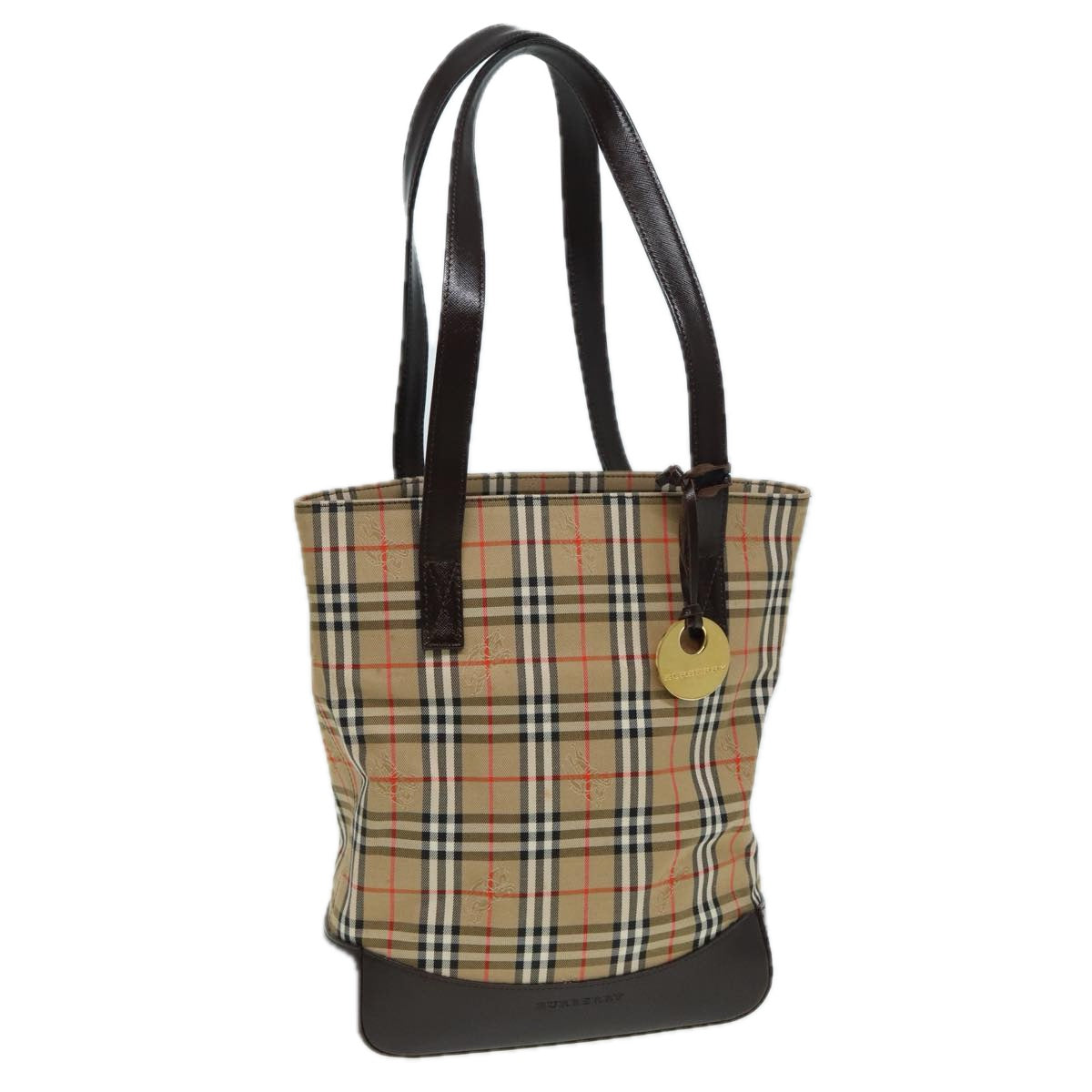 Luxury Burberry Nova Check Tote Bag Canvas Beige Auth 83420