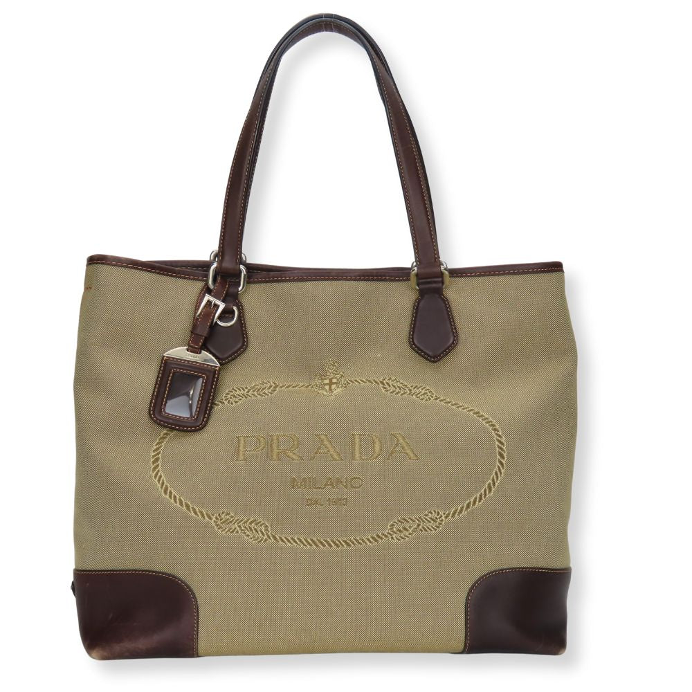 Prada Canvas Leather Tote Bag