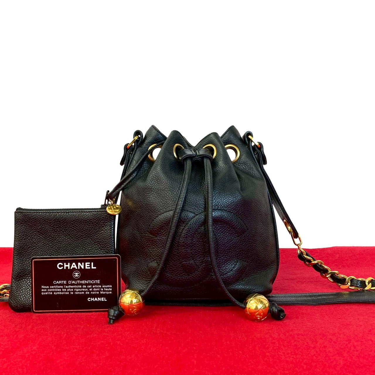 CHANEL Shoulder Bag Matt caviar skin black