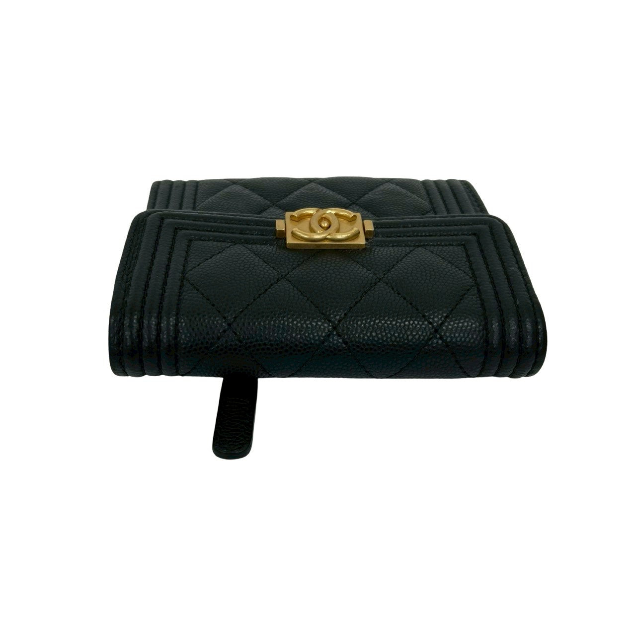 CHANEL Tri-fold wallet Matt caviar skin black Matrasse Boy chanel