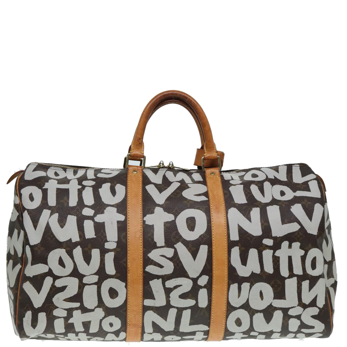 LOUIS VUITTON Monogram Graffiti Keepall 50 Boston Bag White M92197 LV Auth 83988