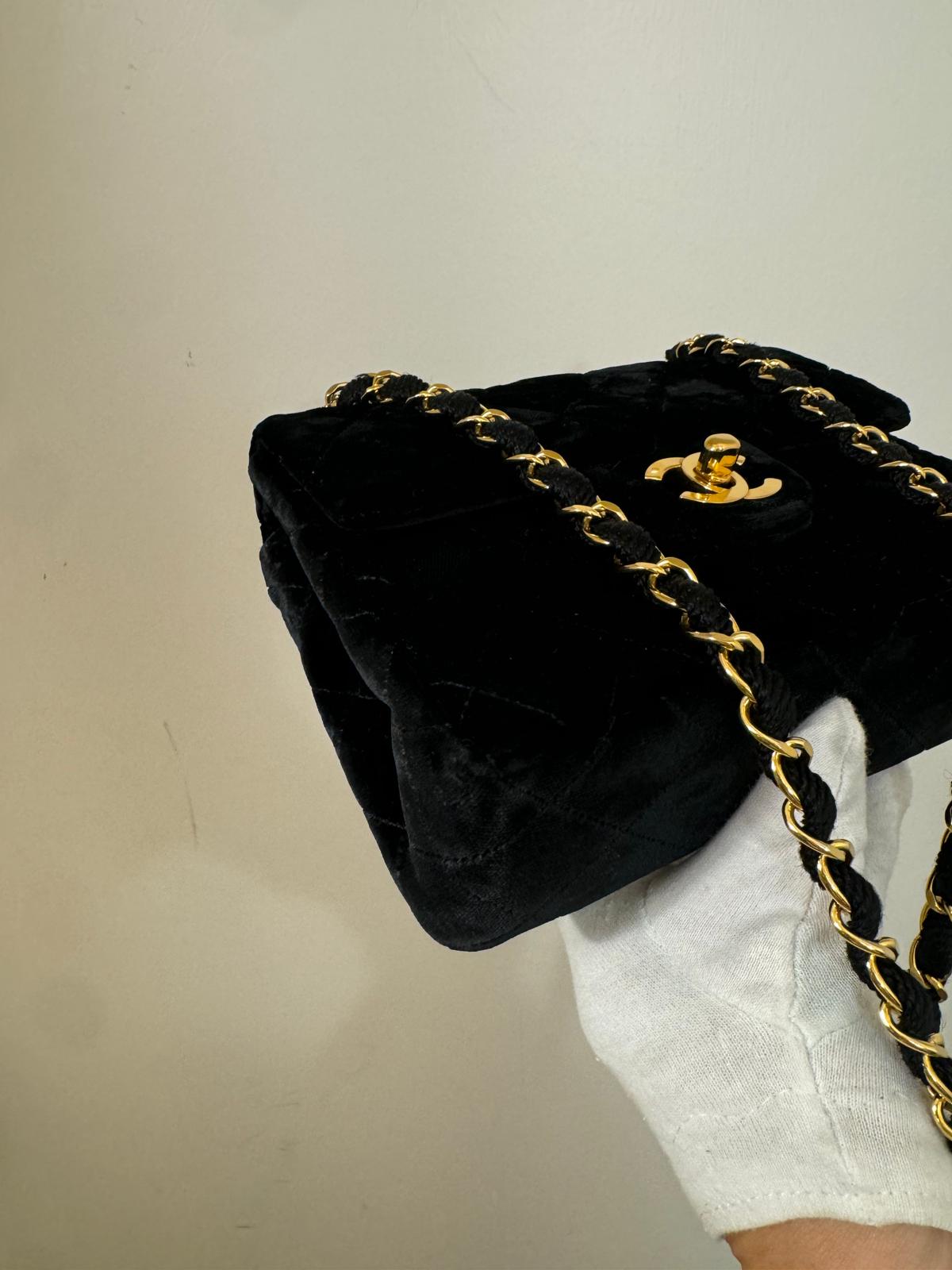 Chanel  Mini Velvet Flap bag Black gold hardware