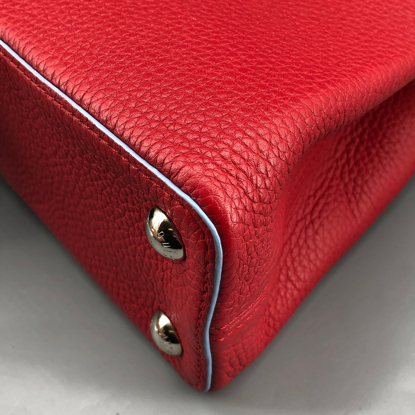 Louis Vuitton Capucines PM Taurillon Leather Handbag Red Light Blue Two-Tone