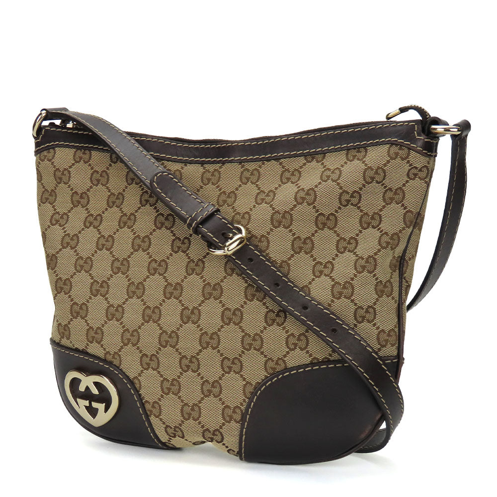 GUCCI Shoulder Bag 257072 GG canvas, leather beige Lovely heart Women
