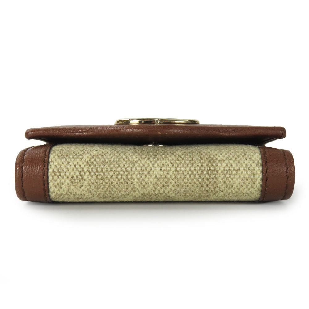 GUCCI Key case Key holder  282432 GG Canvas, Calfskin beige Interlocking Women