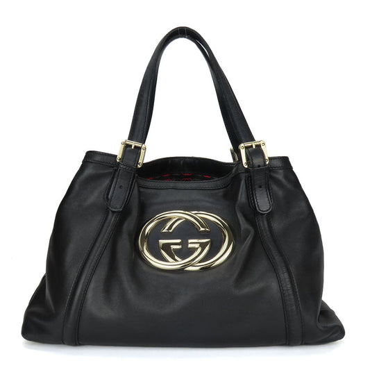 GUCCI Tote Bag 162094 leather black Newbrit Double G Women