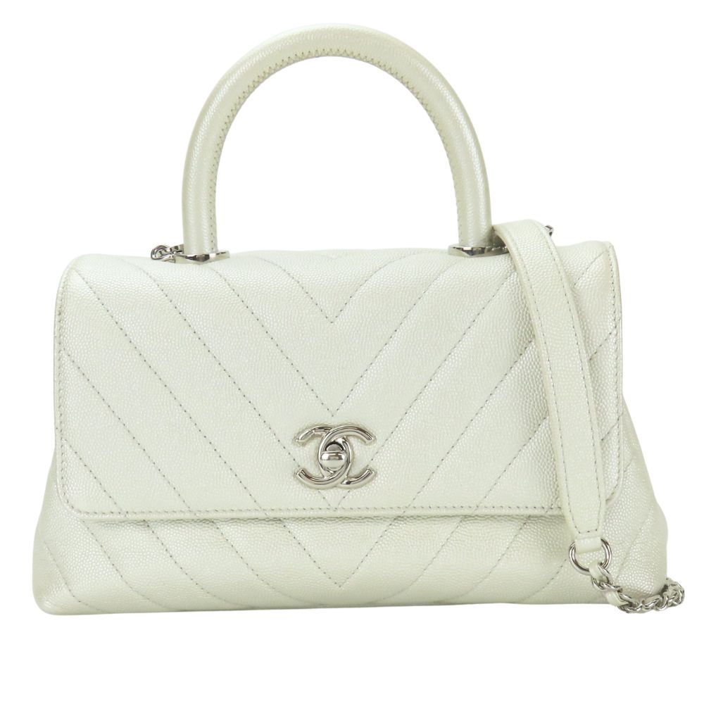 CHANEL Handbag Caviar skin Pearl white COCO Mark Coco Handle XS Women