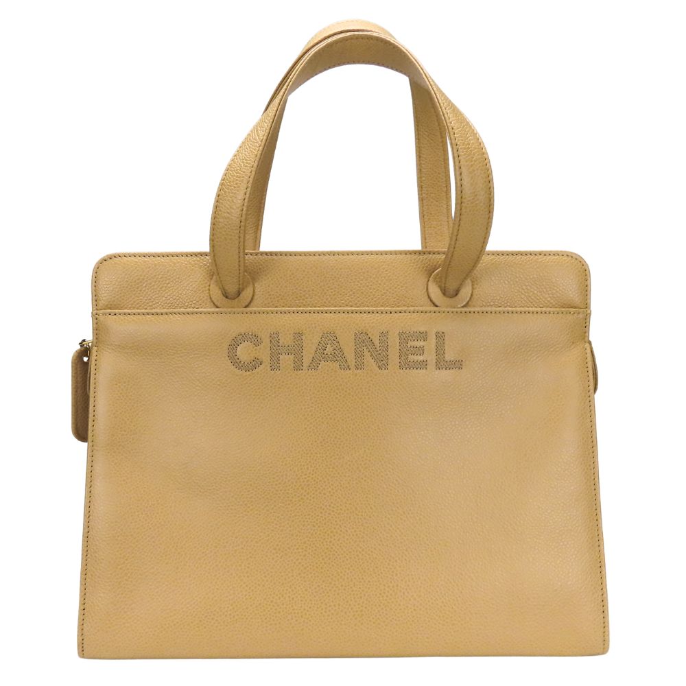 CHANEL Handbag Caviar skin beige logo Women