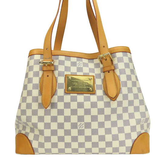 LOUIS VUITTON Tote Bag N51206 Damier Azur, Tanned Leather white HamsteadMM Women