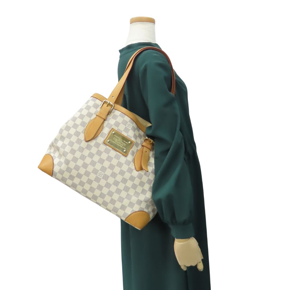 LOUIS VUITTON Tote Bag N51206 Damier Azur, Tanned Leather white HamsteadMM Women