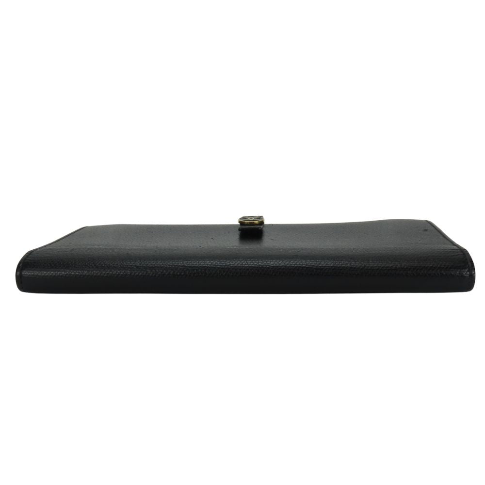 CHANEL Long Wallet Purse leather black COCO Button