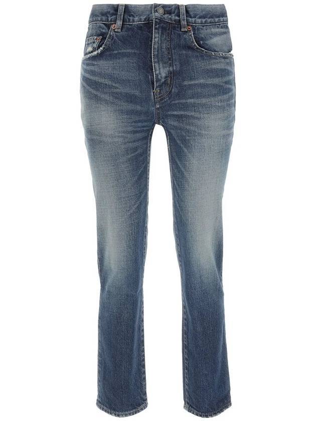 Luxury Saint Laurent Trending 2025 Logo Patch High Waist Jeans Blue