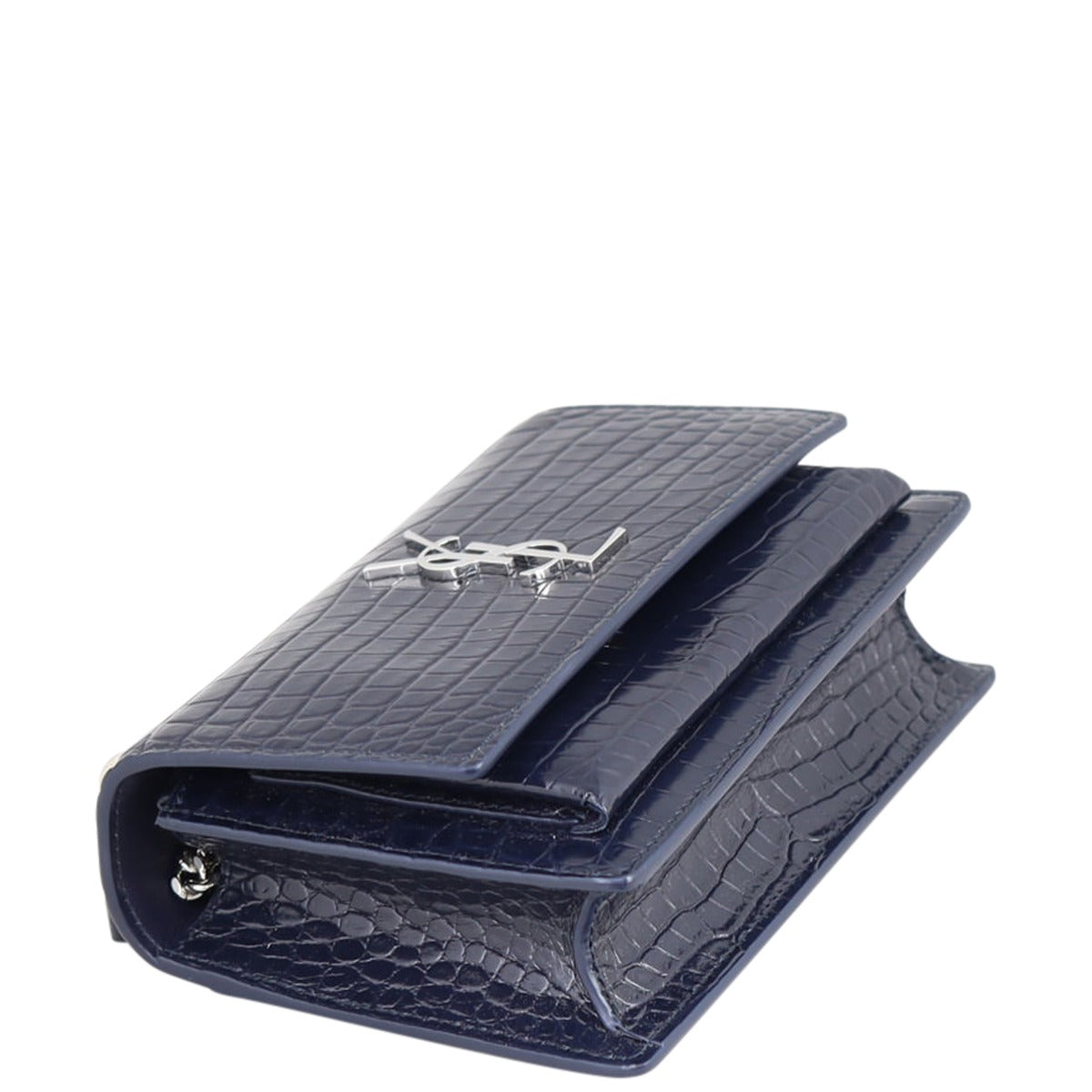 Saint Laurent Sunset Chain Wallet Croc-Embossed