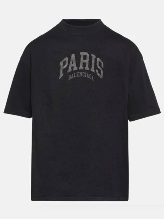 Luxury Balenciaga Trending 2026 Cities Paris Logo Medium Short Sleeve T-Shirt Black
