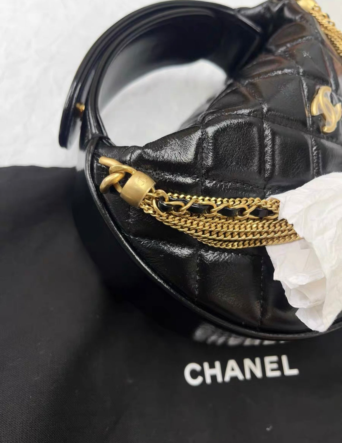 Chanel 24A Clutch Tassel Chain Hula Hoop Black