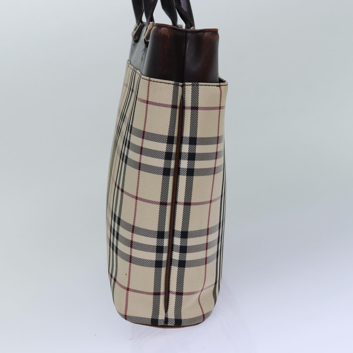 Luxury Burberry Nova Check Hand Bag Nylon Beige Silver Auth 85862