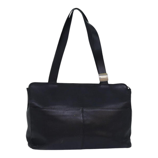 Luxury BurberrySs Shoulder Bag Leather Silver Black Auth 85895