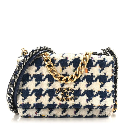 Tweed Quilted Chanel 19 Wallet On Chain WOC Ecru Navy Blue Multicolor Crossbody