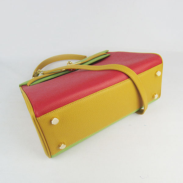 Luxury Hermes Kelly 32cm Togo Red/Green/Yellow Golden