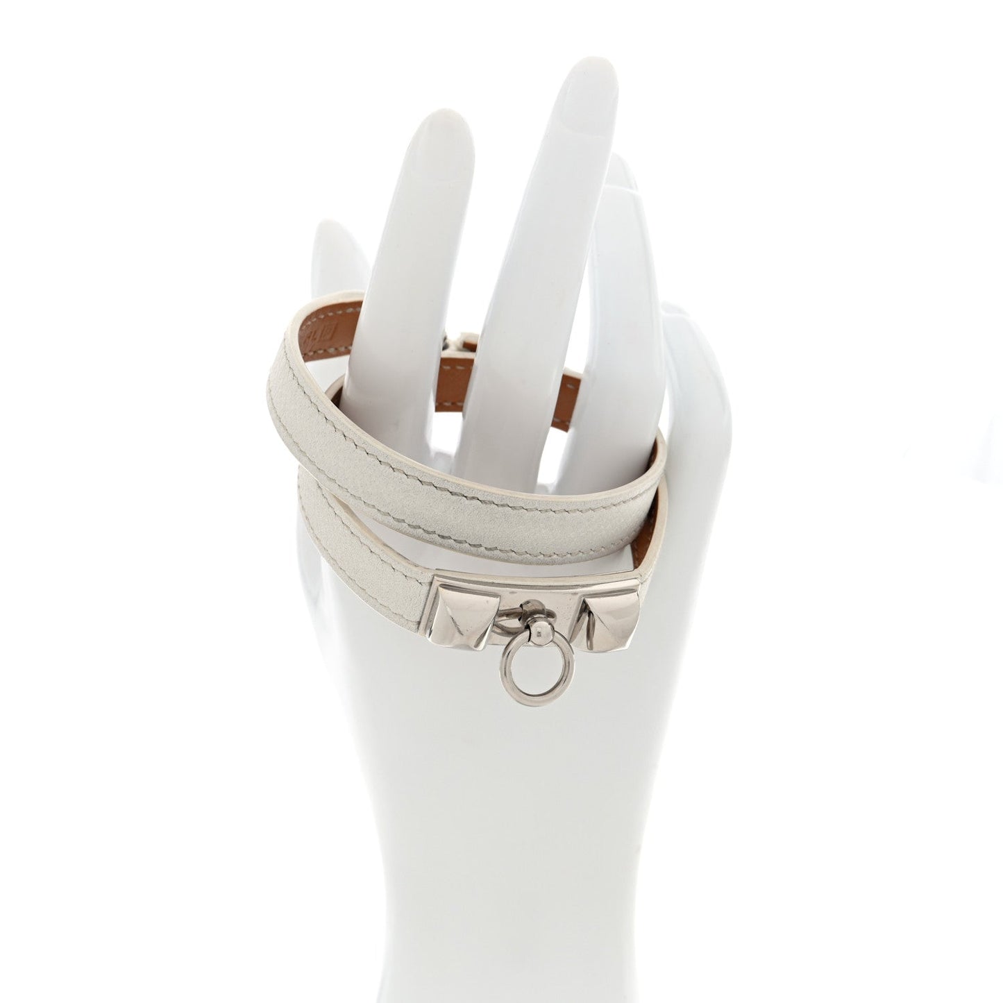 Hermes Epsom Rivale Double Tour Bracelet L White