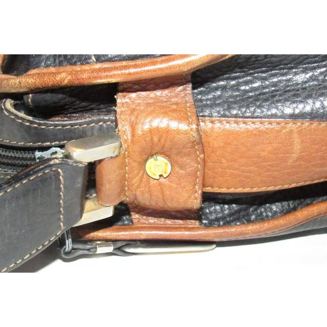 Gucci Vintage Black Pebbled Leather And Brown Smooth Leather Satchel