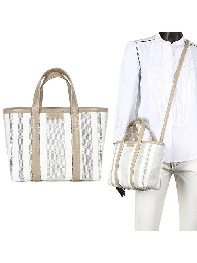 Luxury Balenciaga Trending 2026 Barbes East West Raffia Striped Shopper Tote Bag Grey