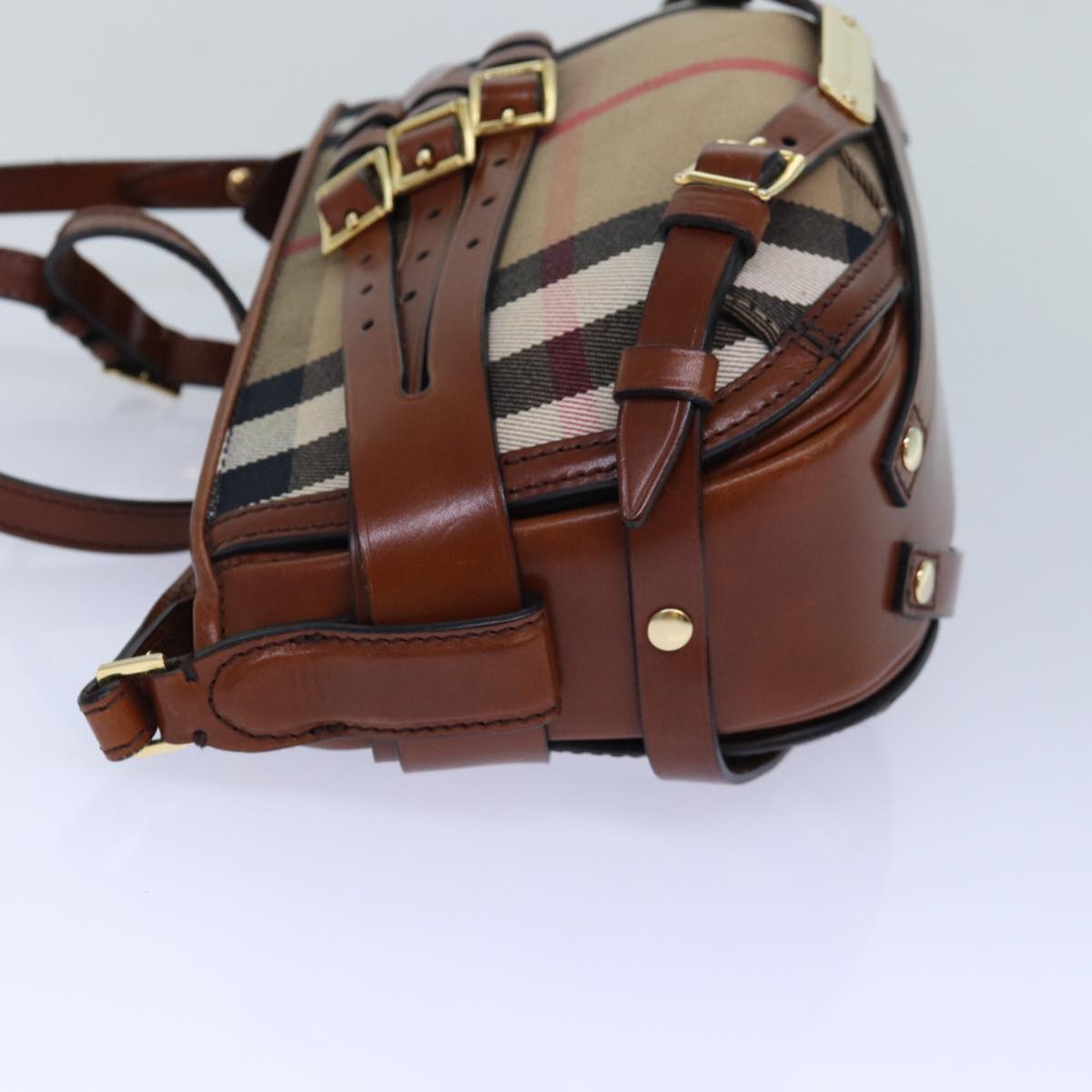 Luxury Burberry Nova Check Shoulder Bag Canvas Beige Gold Auth 86429