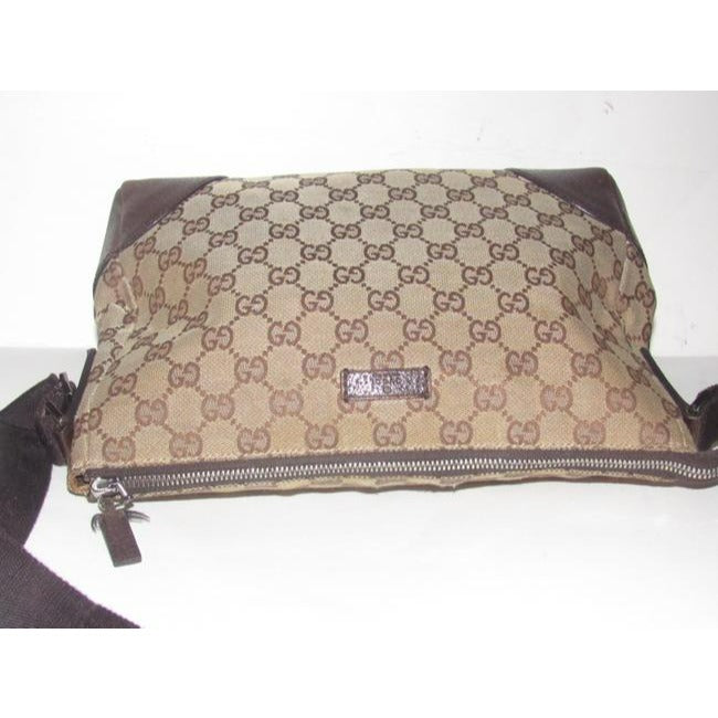 Gucci Vintage Shades Of Brown Large G Logo Leather Canvas Messenger Bag