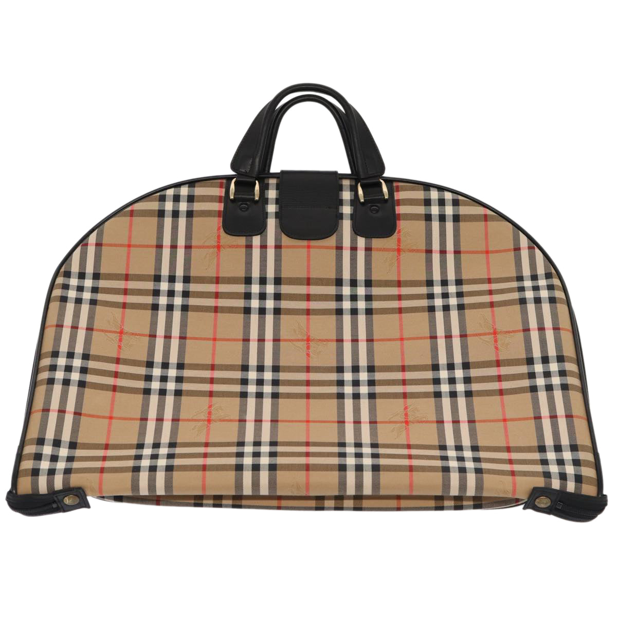 Luxury BurberrySs Nova Check Garment Cover Canvas Leather Beige Black gold Auth 86956