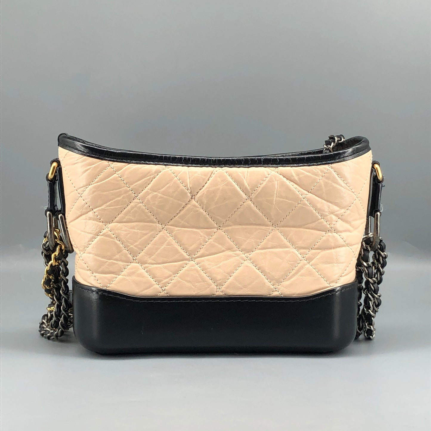 Chanel Aged Calfskin Quilted Small Gabrielle Hobo Beige Black