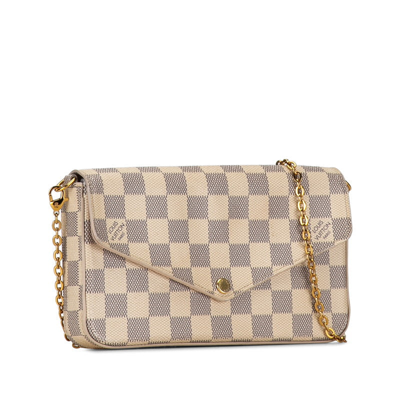 Louis Vuitton Damier Azur Pochette Felice Chain Wallet N40491 White PVC Leather  Louis Vuitton