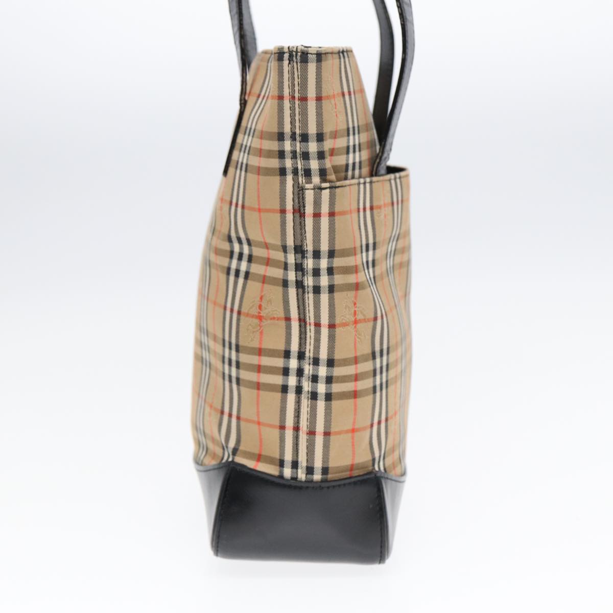 Luxury BurberrySs Nova Check Tote Bag Canvas Leather Beige Black gold Auth 87170