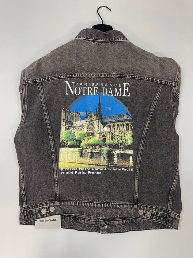 Luxury Balenciaga Trending 2026 Notre Dame Print Denim Jacket Black