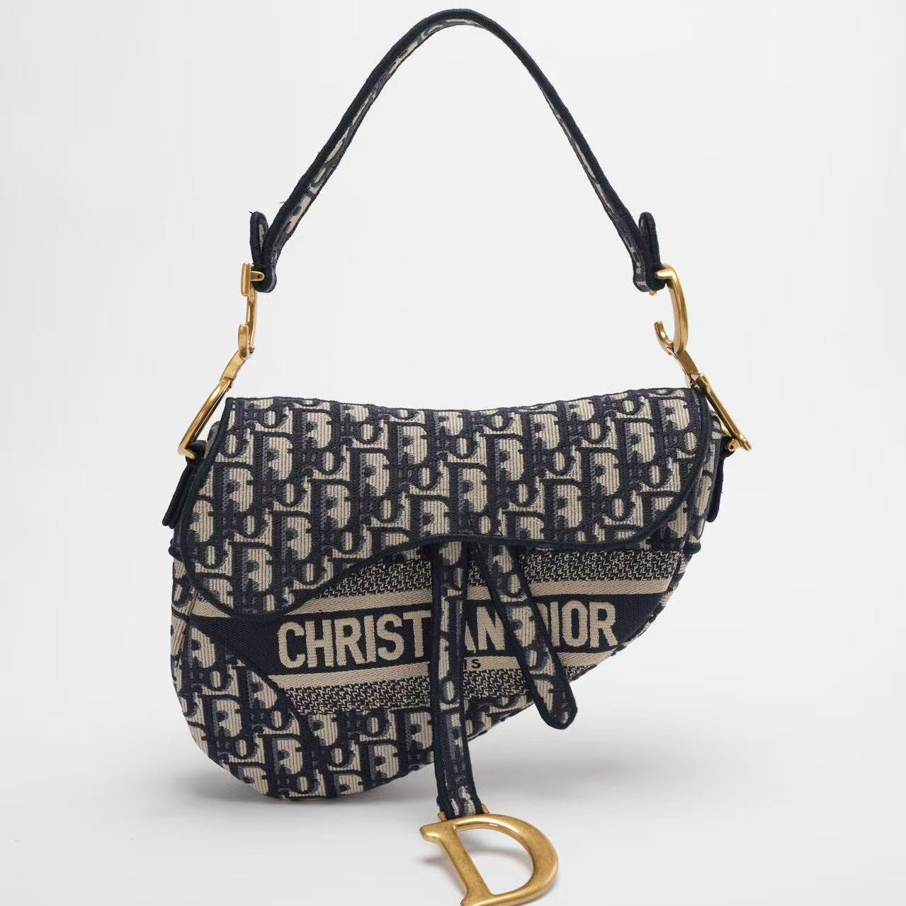 Dior Saddle Bag Blue Oblique Embroidery Bag Medium with Shoulder Strap 2021