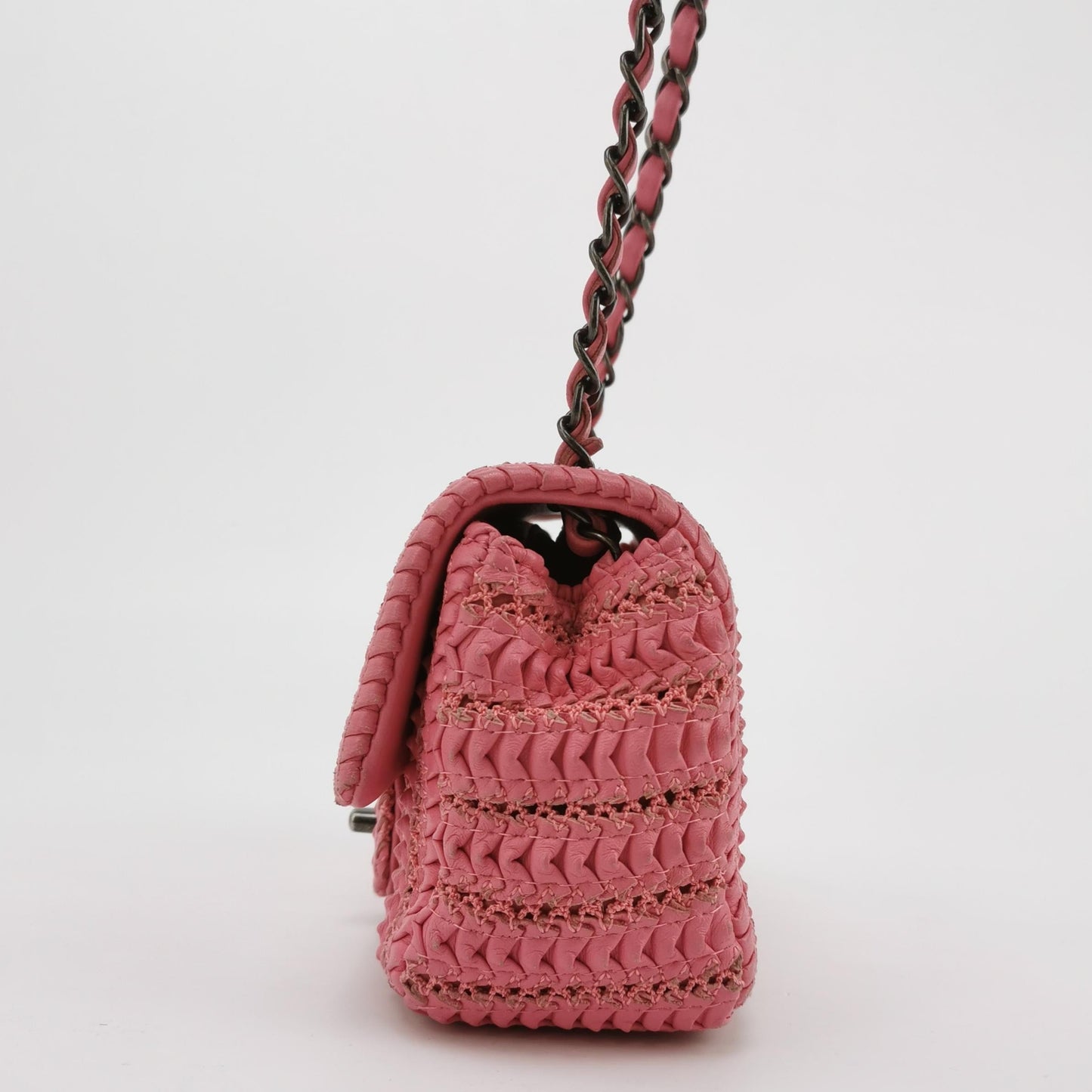 Chanel Mini Square Classic Flap Pink CC Paris Seoul Crochet Leather