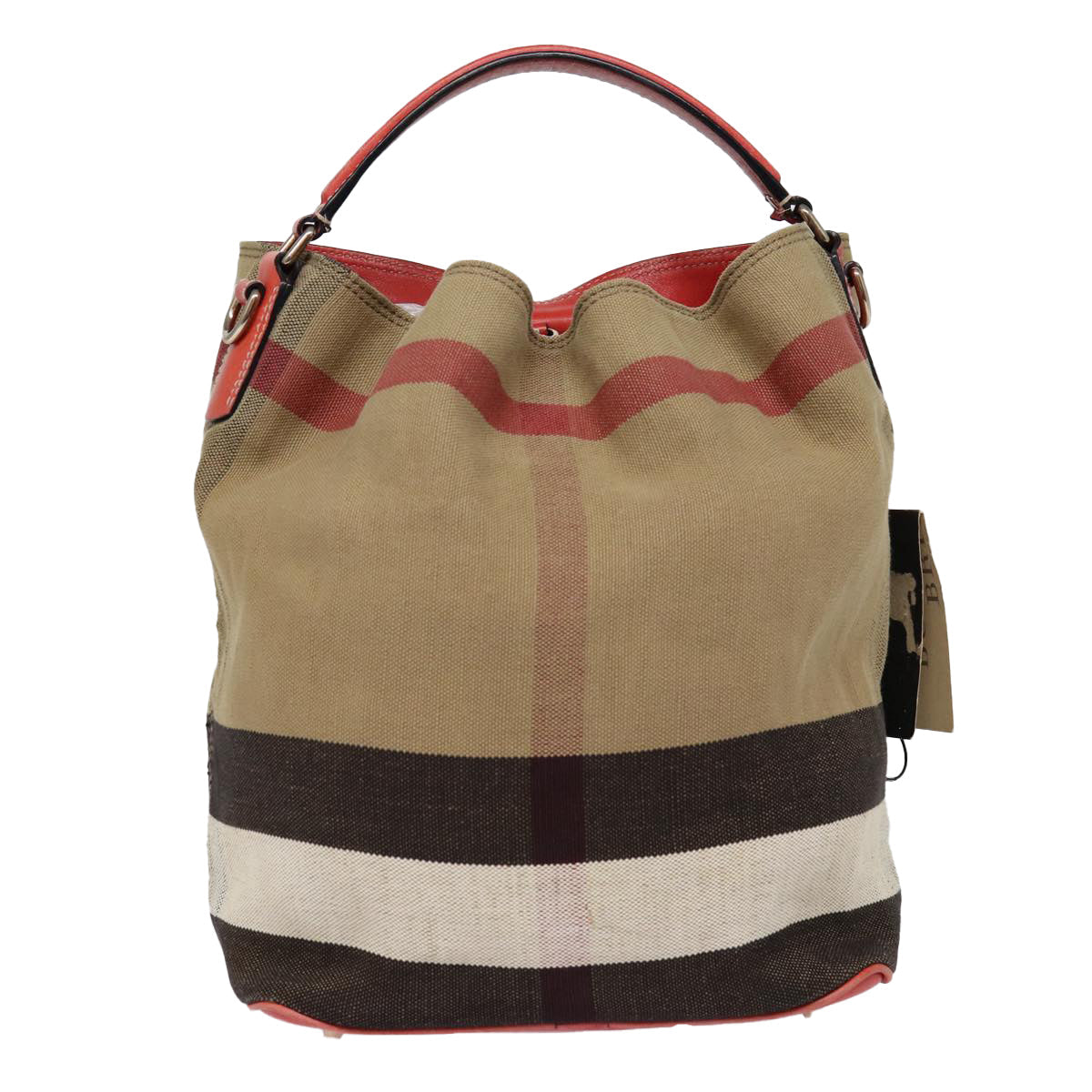 Luxury Burberry Nova Check Shoulder Bag Canvas Beige Red Silver Auth 87631