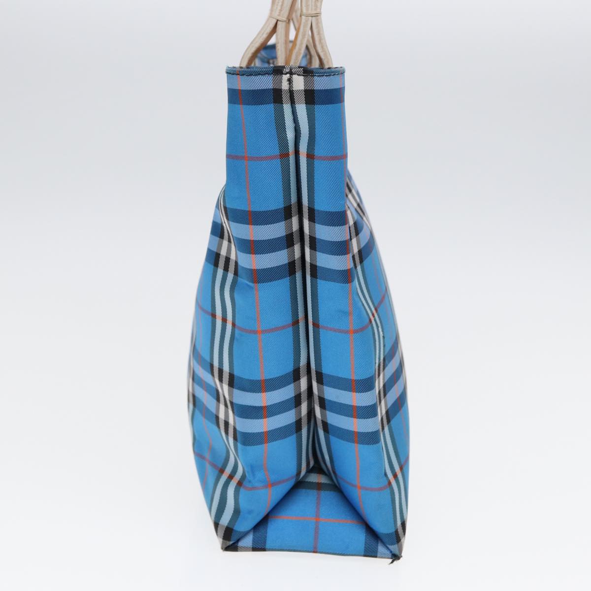 Luxury Burberry Nova Check Tote Bag Nylon Blue Silver Auth 87633