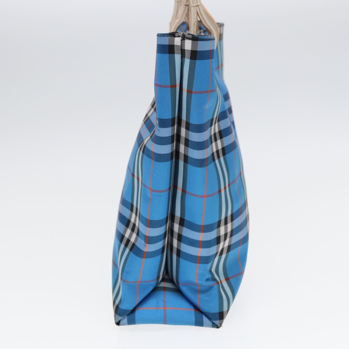 Luxury Burberry Nova Check Tote Bag Nylon Blue Silver Auth 87633