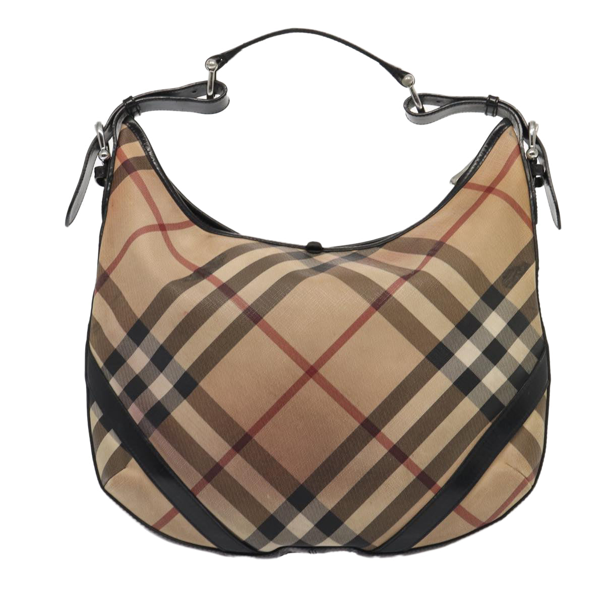 Luxury Burberry Nova Check Shoulder Bag Beige Black Silver Auth 87777